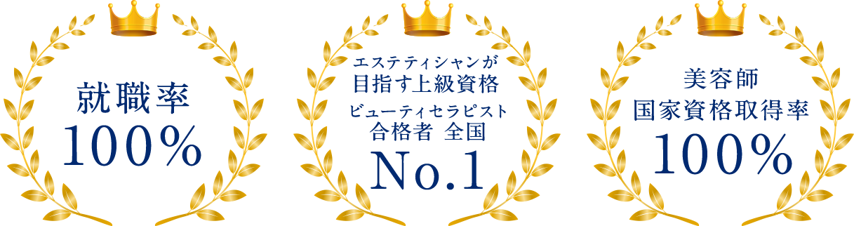 就職率100% エステティシャンが目指す上級資格　ビューティセラピスト合格者全国NO1 美容師国家資格取得率100%